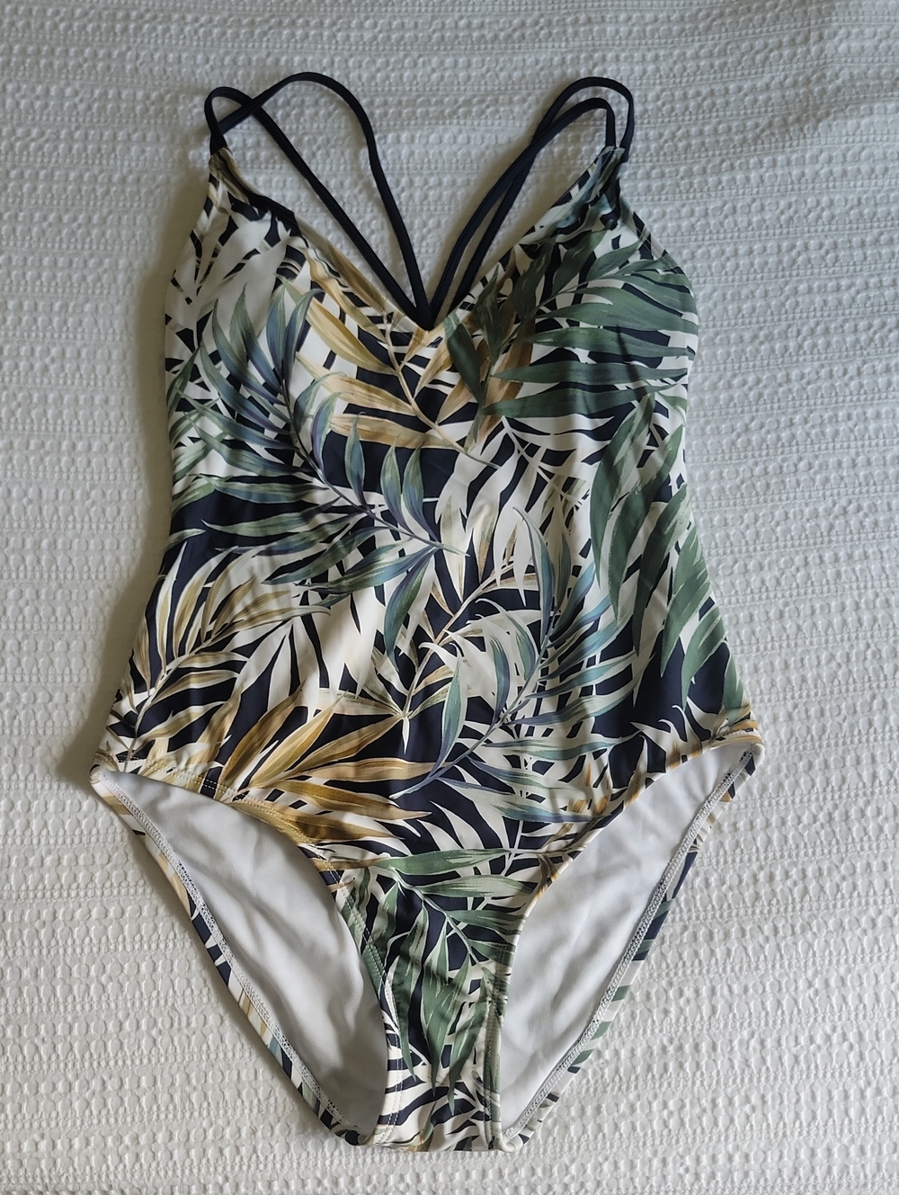 Hurley Tropical Leaf Print One-Piece Swimsuit Green/Black/Beige Women's Size M